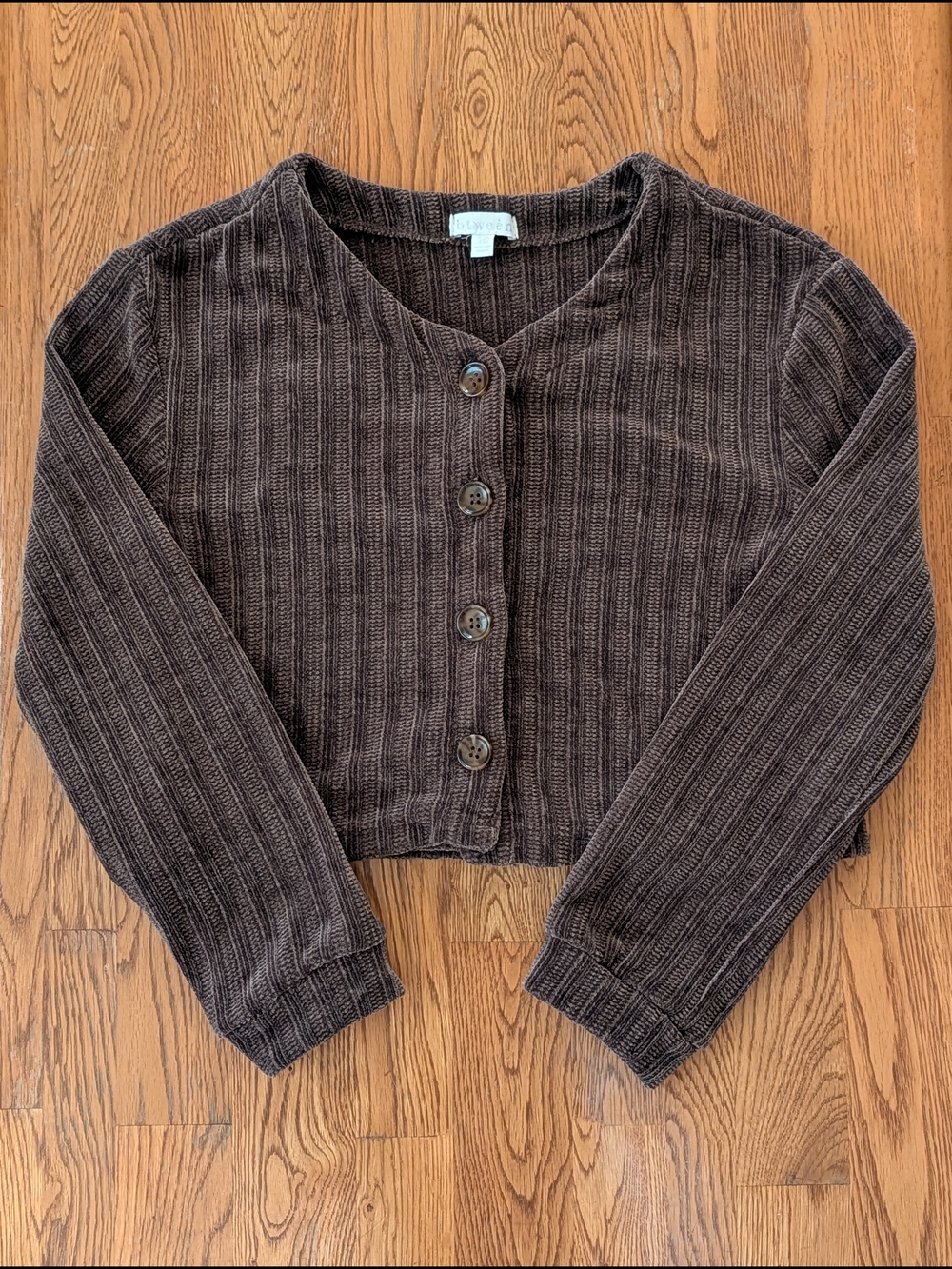 Btween Girls Brown Ribbed Chenille Cropped Cardigan Sweater